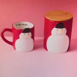 Magenta 2pc Snowman ⛄️ Mug and Canister gift set New